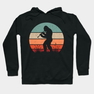 Bigfoot Sasquatch Playing The Recorder Vintage Sunset Music Lover Hoodie